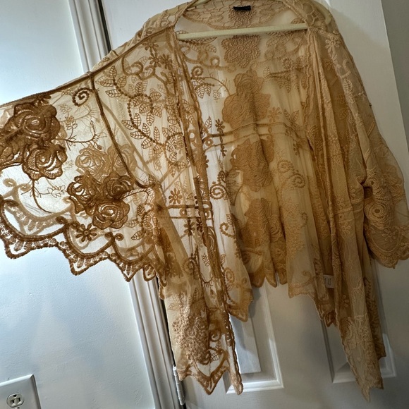 Coco + Carmen Crochet Lace Cardigan in Soft Peach - Picture 2 of 5